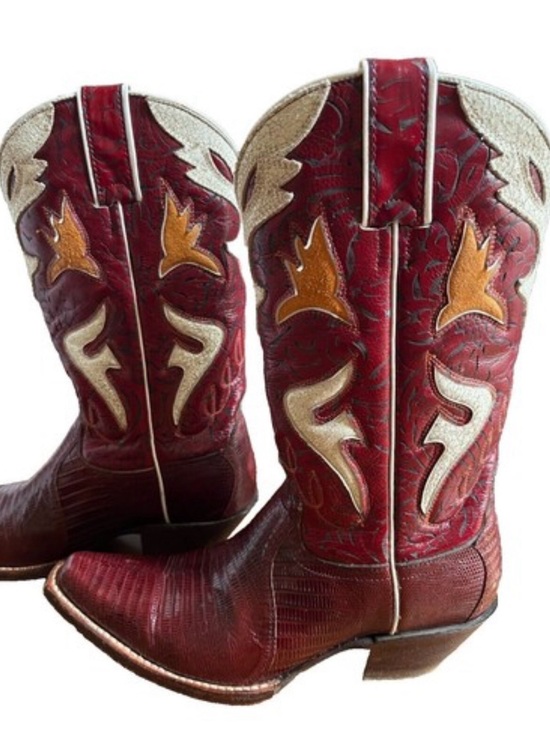 Frye Shoes - Frye Red Leather Western Boots with Tan & Cream Accents
